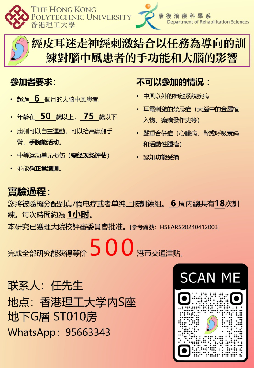 經皮耳迷走神經刺激結合以任務為導向的訓練對腦中風患者的手功能和大腦的影響