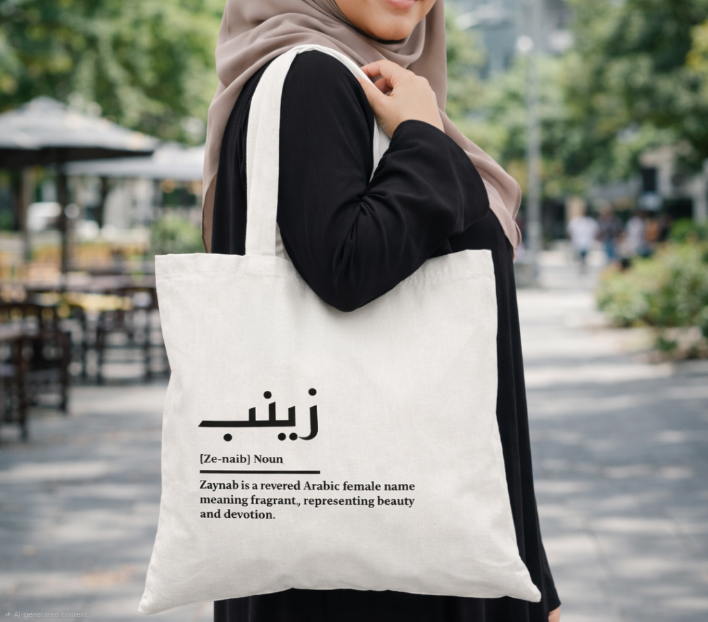 Amani Haus customer @sara.h wearing custom Arabic name apparel