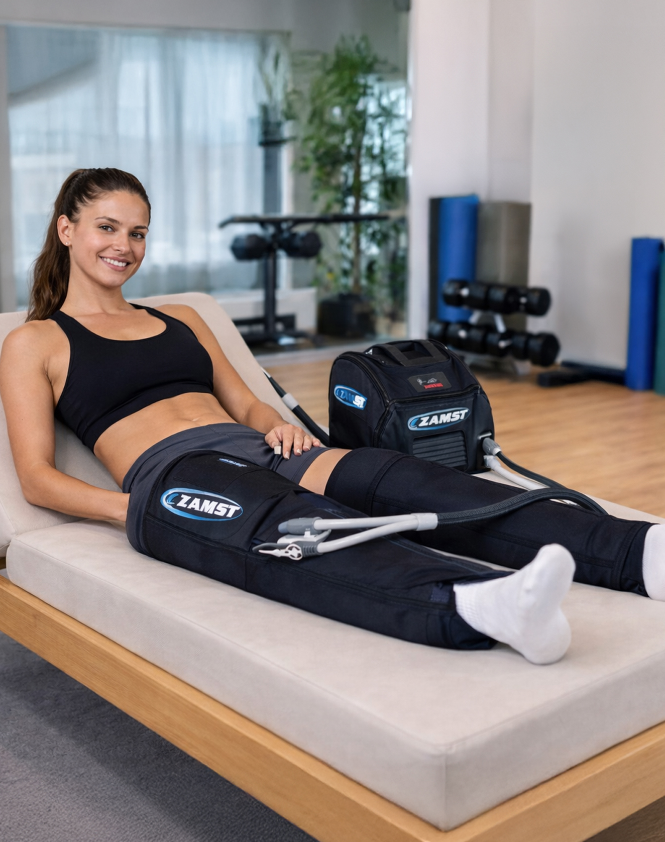 Atleta con botas Zamar ZC3 de terapia de contraste