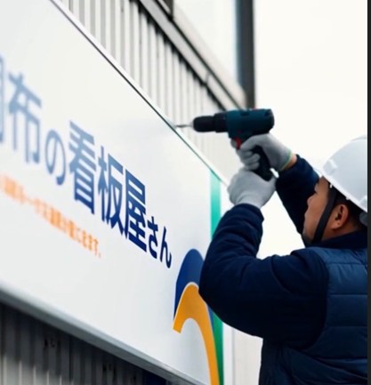 看板の施工取付 - 熟練スタッフが安全に設置