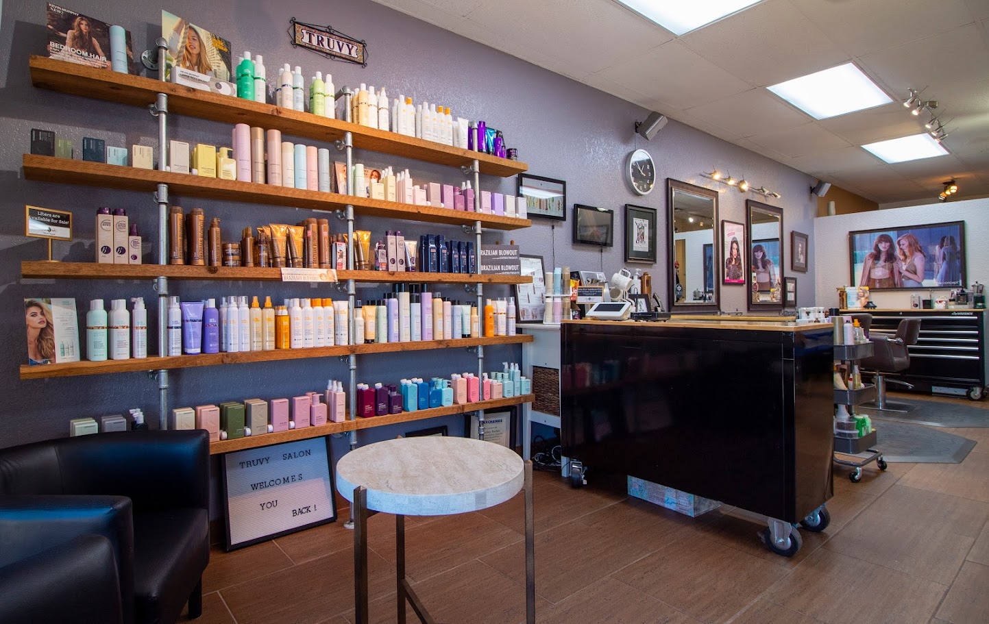Modern hair salon reception area at Truvy Salon