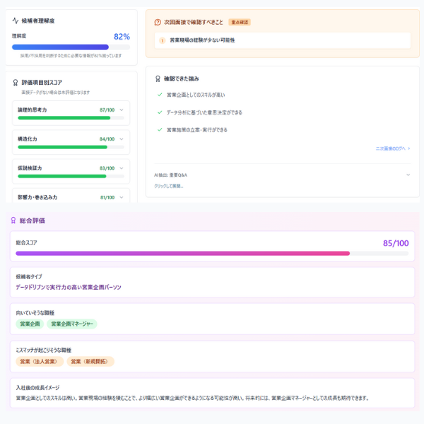 面接音声AI解析機能 AI面接評価システム - 音声自動解析