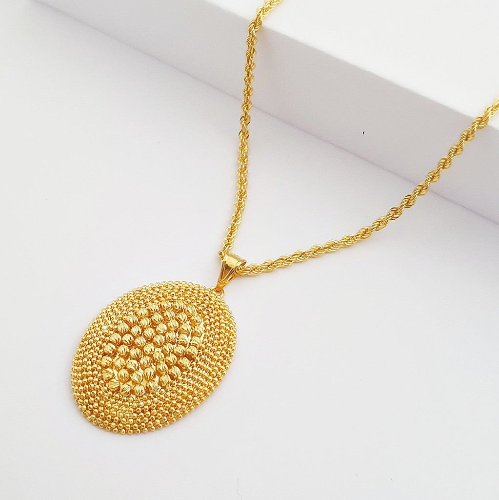 14 Ayar Altın Yoğun Dorika Toplu Oval Kolye