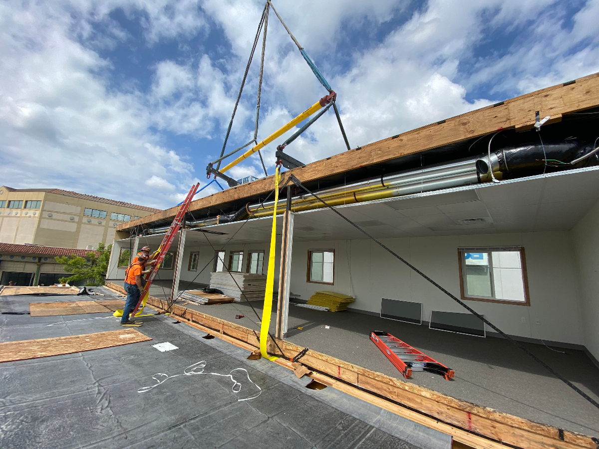 Crane-Assisted Modular Office Installation