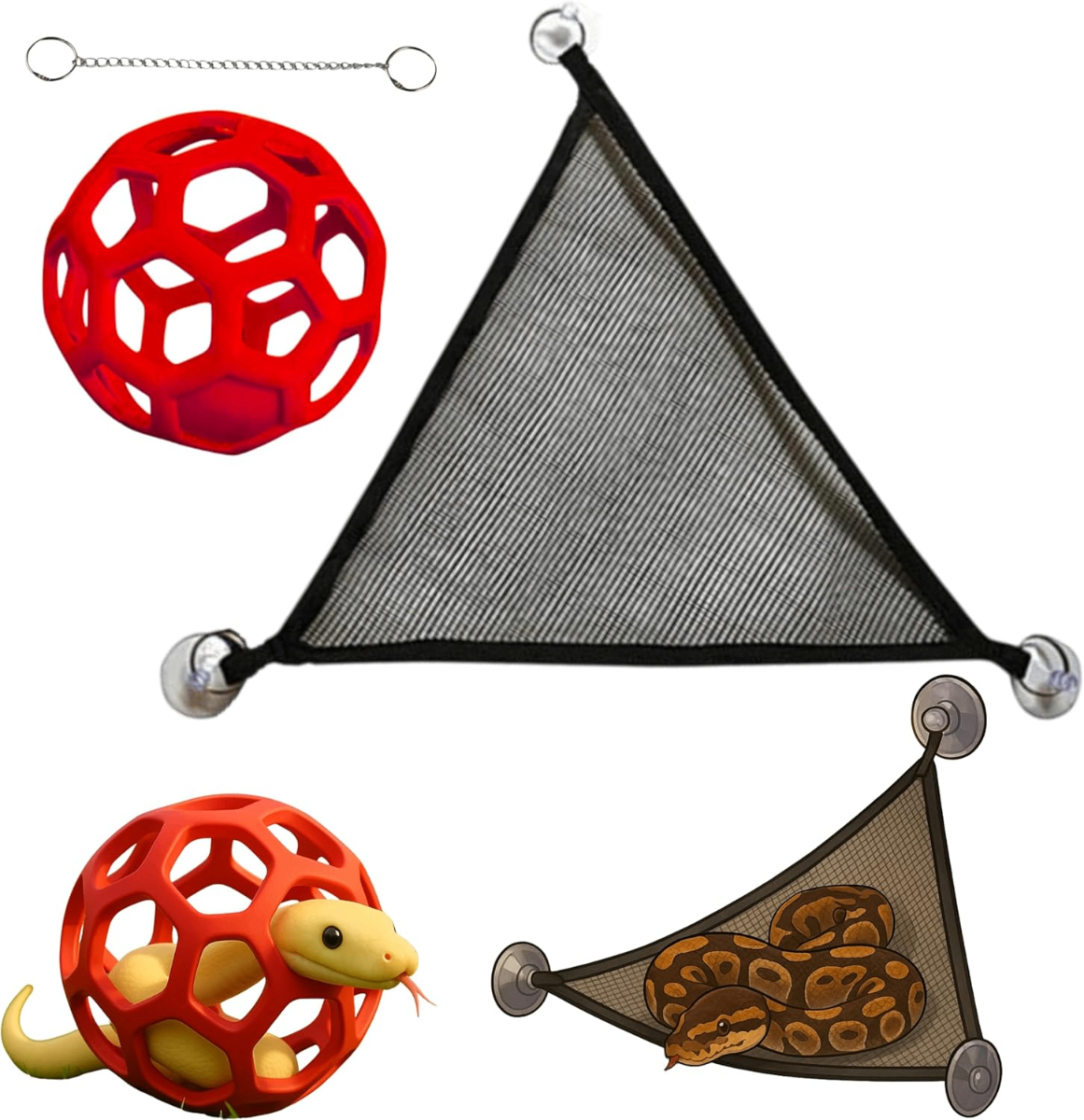 Snake Enrichment Toys Set – Reptile Hammock with Suction Cups & Rubber Ball for Snakes & Lizards - Reptiles Snake Enrichment Toys Set – Reptile Hammock with Suction Cups & Rubber Ball for Snakes & Lizards
