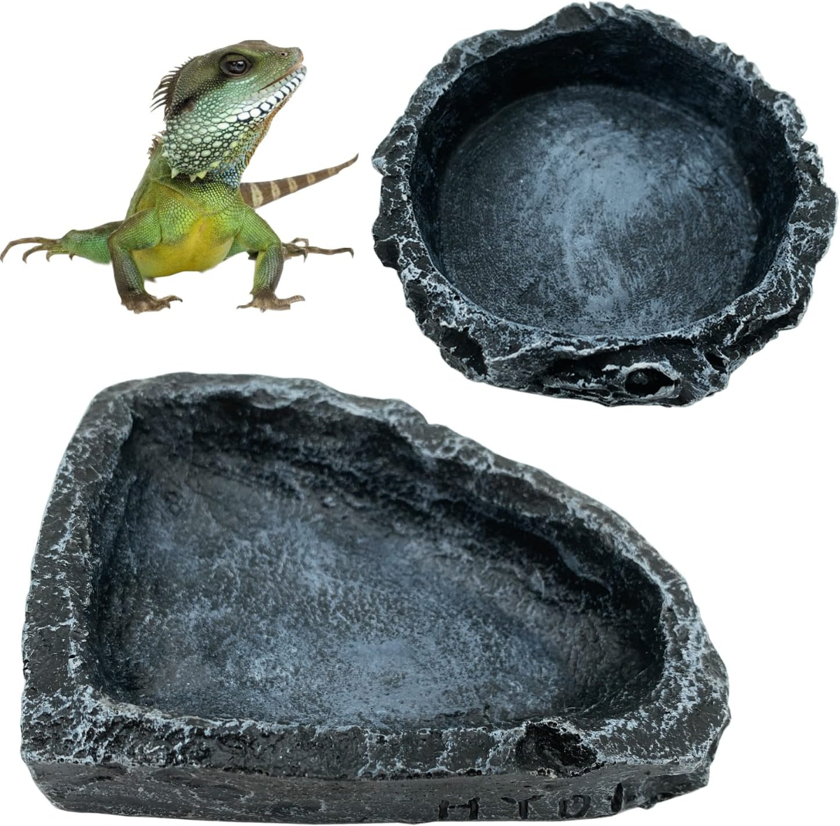 Reptile Rock-Texture Food & Water Dish Set – Natural Stone-Look Bowls for Lizards, Tortoises & Scorpions - Reptiles Reptile Rock-Texture Food & Water Dish Set – Natural Stone-Look Bowls for Lizards, Tortoises & Scorpions