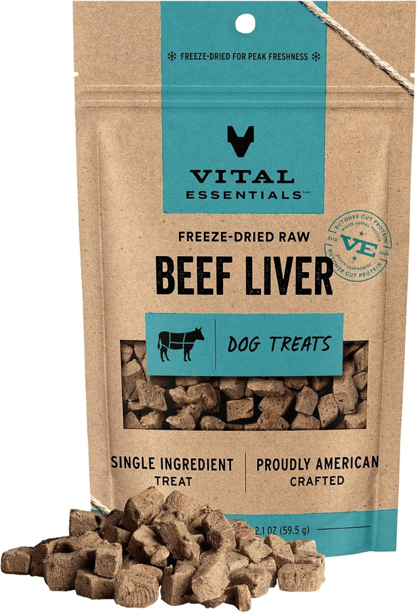 Vital Essentials Freeze-Dried Raw Beef Liver Dog Treats – Single Ingredient, American Crafted (2.1 oz) - Dogs Vital Essentials Freeze-Dried Raw Beef Liver Dog Treats – Single Ingredient, American Crafted (2.1 oz)