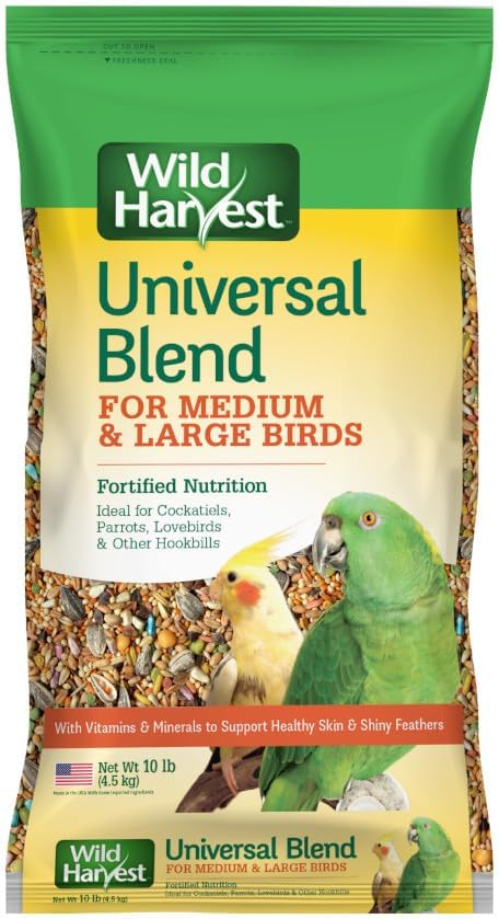 Wild Harvest Universal Blend Bird Food – Fortified Nutrition for Medium & Large Birds, Cockatiels, Parrots & Lovebirds (10 lbs) - Wild Wild Harvest Universal Blend Bird Food – Fortified Nutrition for Medium & Large Birds, Cockatiels, Parrots & Lovebirds (10 lbs)