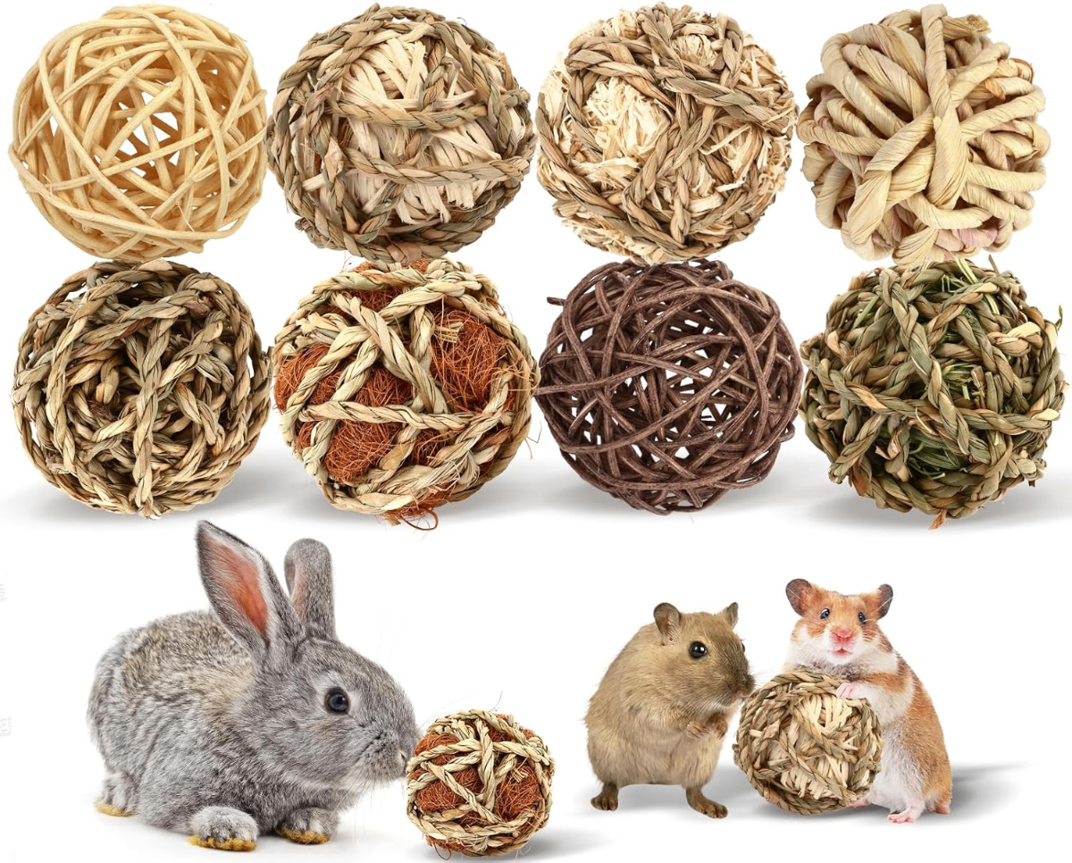 VESPRO 8-Pack Natural Grass & Rattan Chew Balls – Rolling Enrichment Toys for Rabbits, Hamsters & Chinchillas - Small Mammals VESPRO 8-Pack Natural Grass & Rattan Chew Balls – Rolling Enrichment Toys for Rabbits, Hamsters & Chinchillas