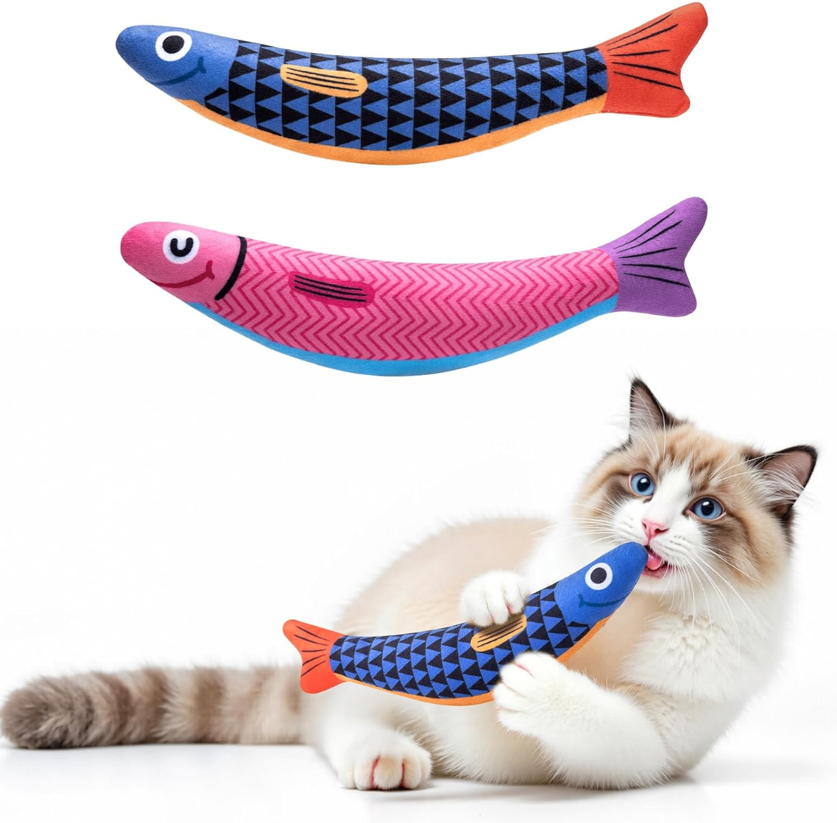 PetBusy 2-Pack Organic Catnip Fish Toys – Crinkle Interactive Kicker Toys for Cats & Kittens - Cats PetBusy 2-Pack Organic Catnip Fish Toys – Crinkle Interactive Kicker Toys for Cats & Kittens