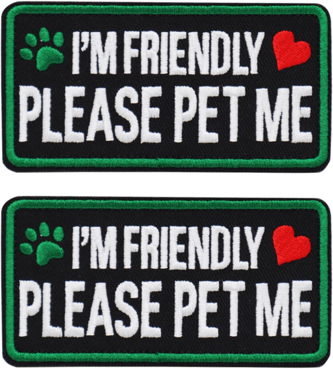 Removable Tactical Embroidered Dog Patches – "I'm Friendly Please Pet Me" Hook & Loop (2-Pack) - Dogs Removable Tactical Embroidered Dog Patches – "I'm Friendly Please Pet Me" Hook & Loop (2-Pack)