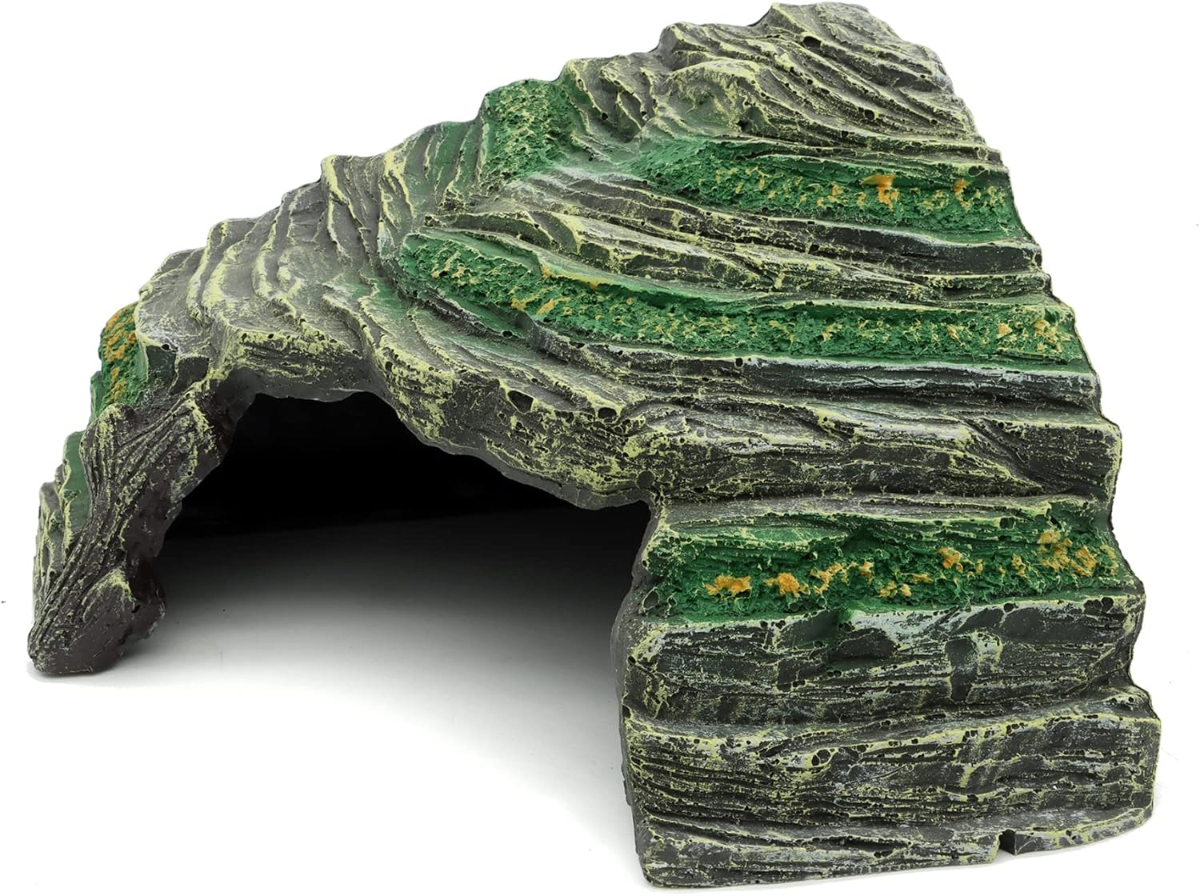 JIHAQUA Rock Cave Hide – Realistic Mossy Stone Hideout for Terrarium & Aquarium - Reptiles JIHAQUA Rock Cave Hide – Realistic Mossy Stone Hideout for Terrarium & Aquarium