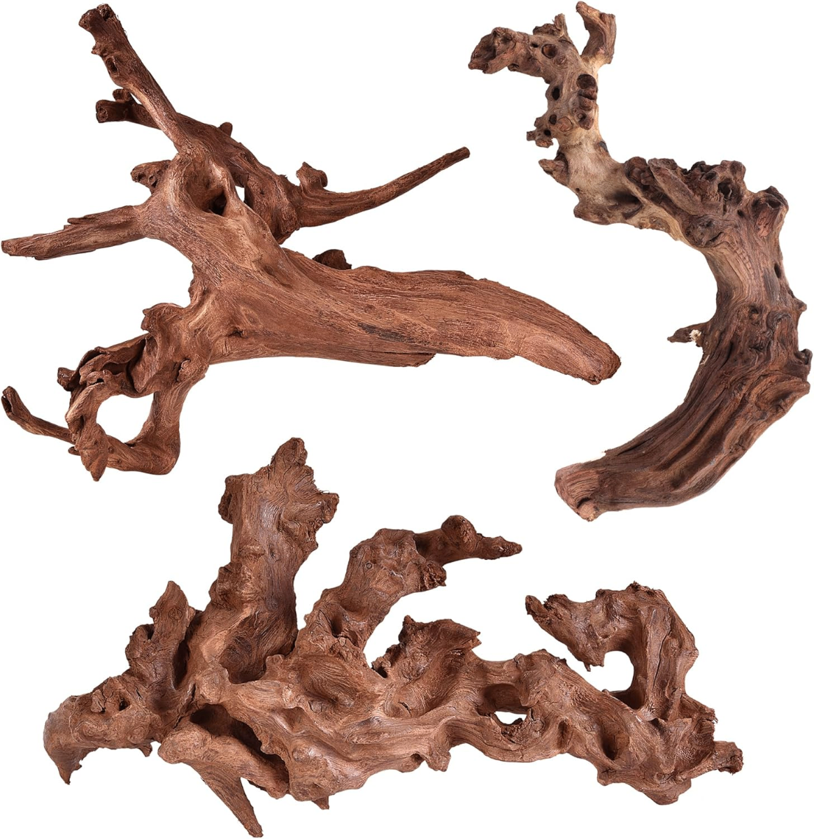 majoywoo Natural Driftwood Pieces – 3 Assorted Real Wood Aquarium Hardscape Decor