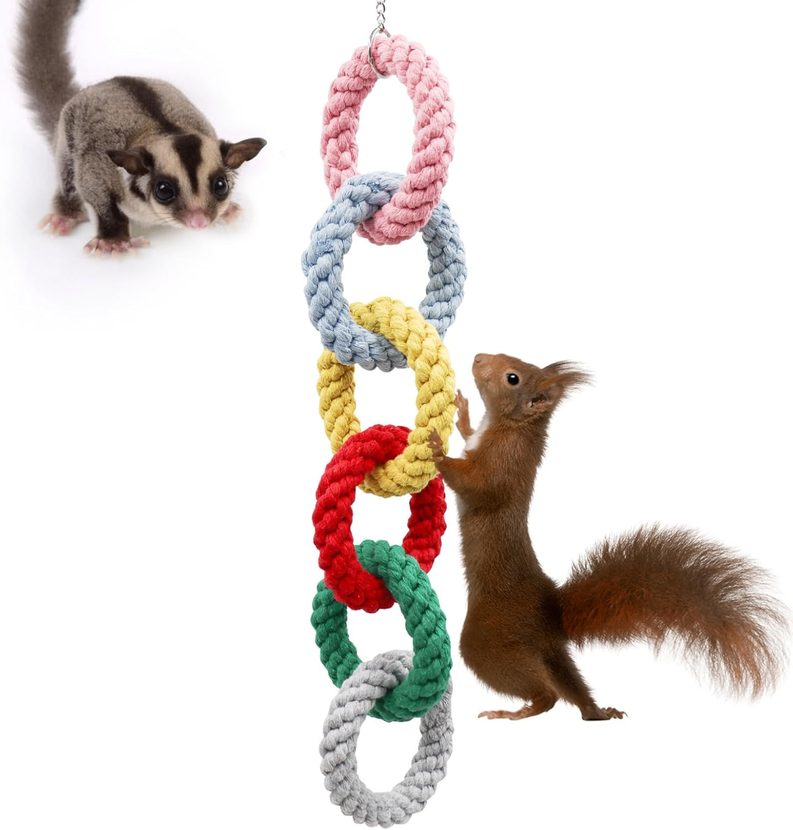 Colorful Hanging Rope Chain Toy – Climbing & Chewing Enrichment for Sugar Gliders, Squirrels & Small Mammals - Small Mammals Colorful Hanging Rope Chain Toy – Climbing & Chewing Enrichment for Sugar Gliders, Squirrels & Small Mammals