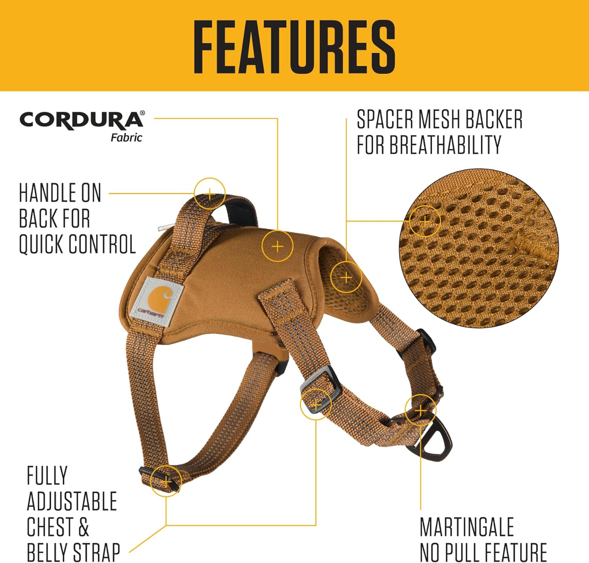 Carhartt Dog Harness – Cordura Fabric, Martingale No-Pull, Fully Adjustable - Dogs Carhartt Dog Harness – Cordura Fabric, Martingale No-Pull, Fully Adjustable