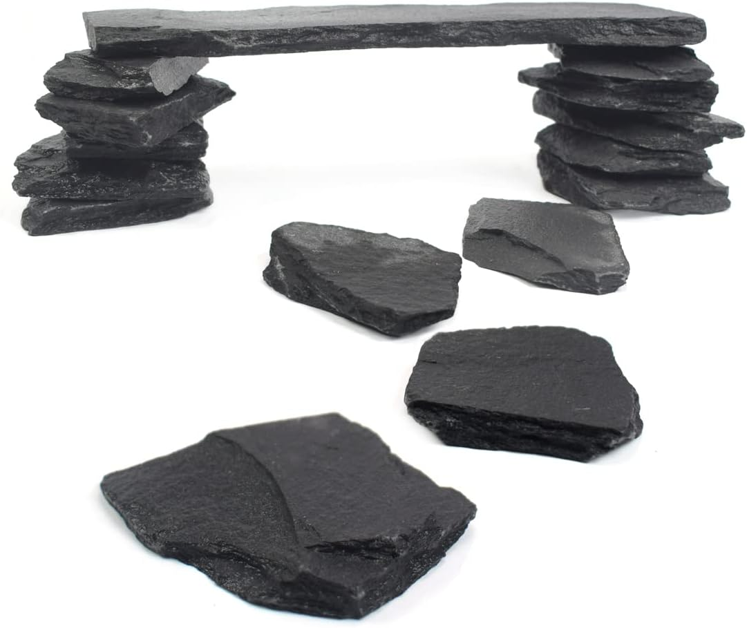 Blue Handcart Natural Slate Stones for Reptile Terrarium & Koi Pond – Stackable Flat Rock Decor - Reptiles Blue Handcart Natural Slate Stones for Reptile Terrarium & Koi Pond – Stackable Flat Rock Decor