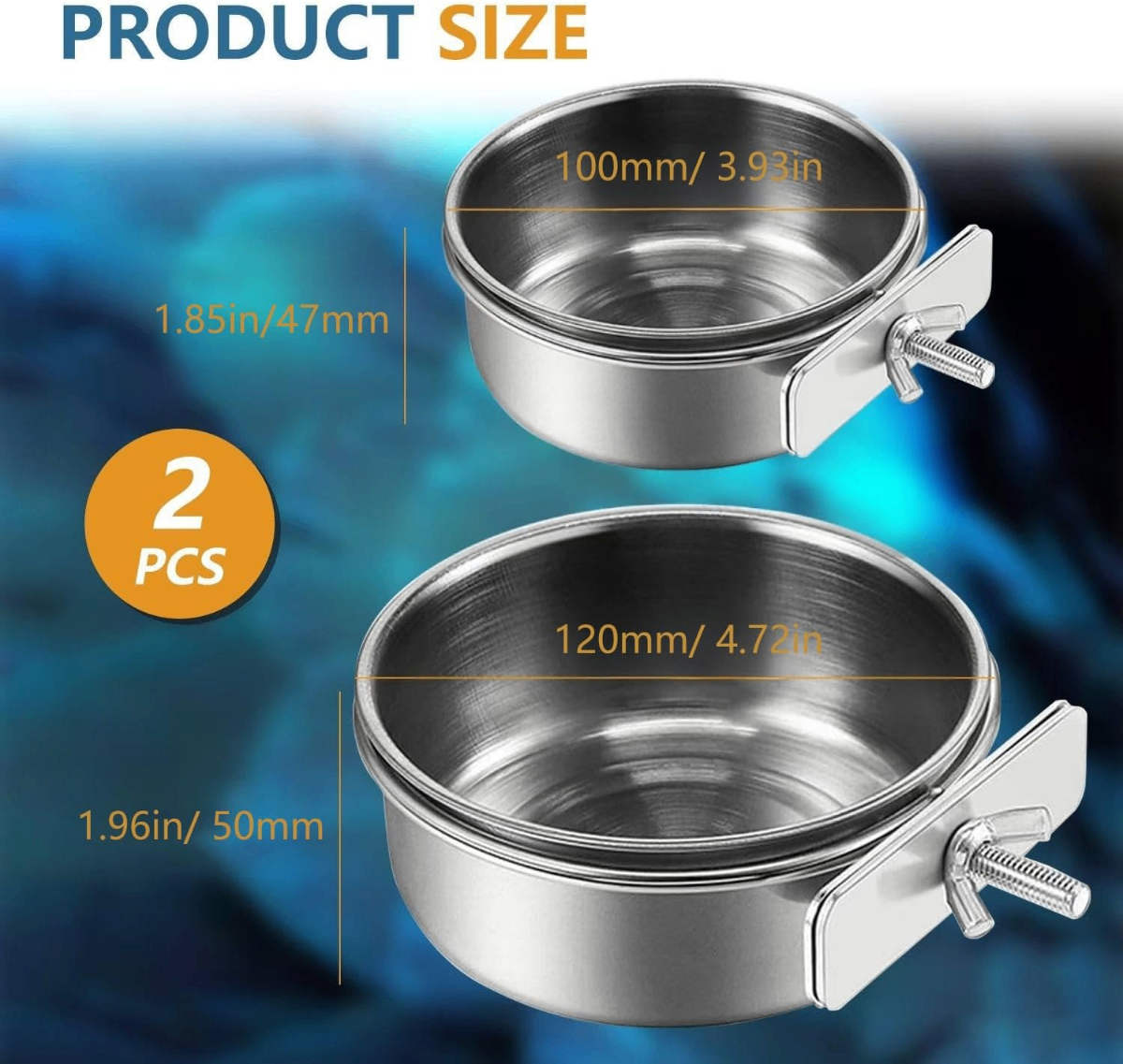 Stainless Steel Clamp-On Cage Bowls 2-Pack – Bolt-On Food & Water Feeder for Parrots & Small Mammals - Birds Stainless Steel Clamp-On Cage Bowls 2-Pack – Bolt-On Food & Water Feeder for Parrots & Small Mammals
