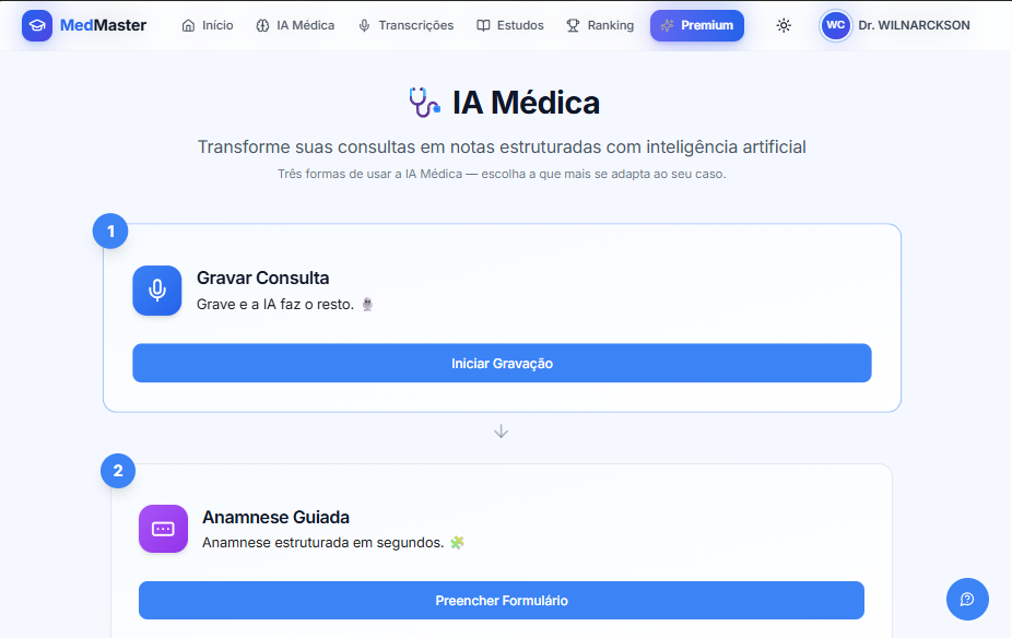 Estude de forma ativa com IA médica real