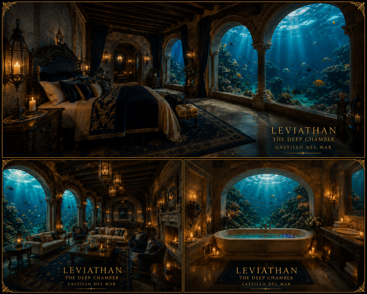 The vertical axis — basin, beast, and fountain beneath the fortress