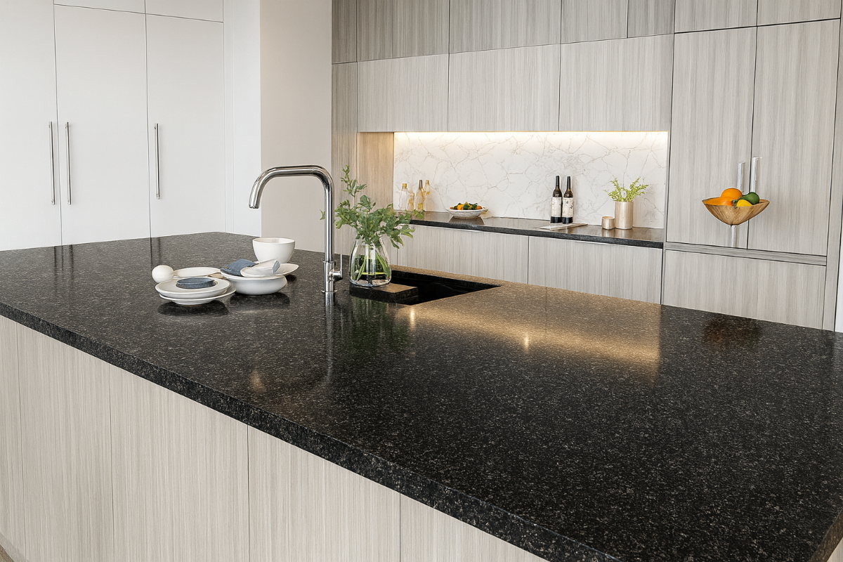 Plan de travail en granite noir - Modernité et durabilité - Meuble Plan de travail en matériaux premium