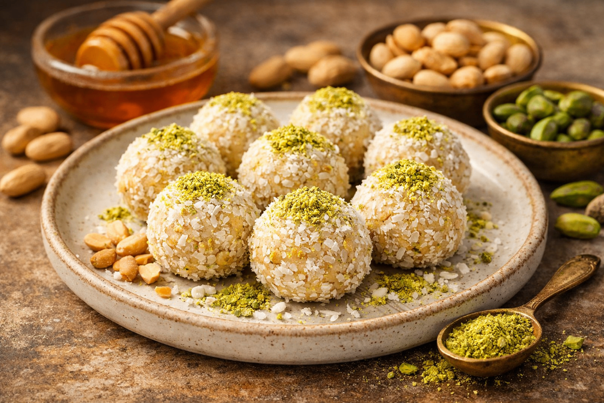 Bocaditos de Coco, cacahuete y pistacho