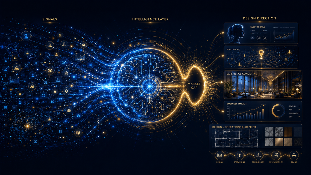BrandClave intelligence layer — signals flowing into the engine, translating into design direction