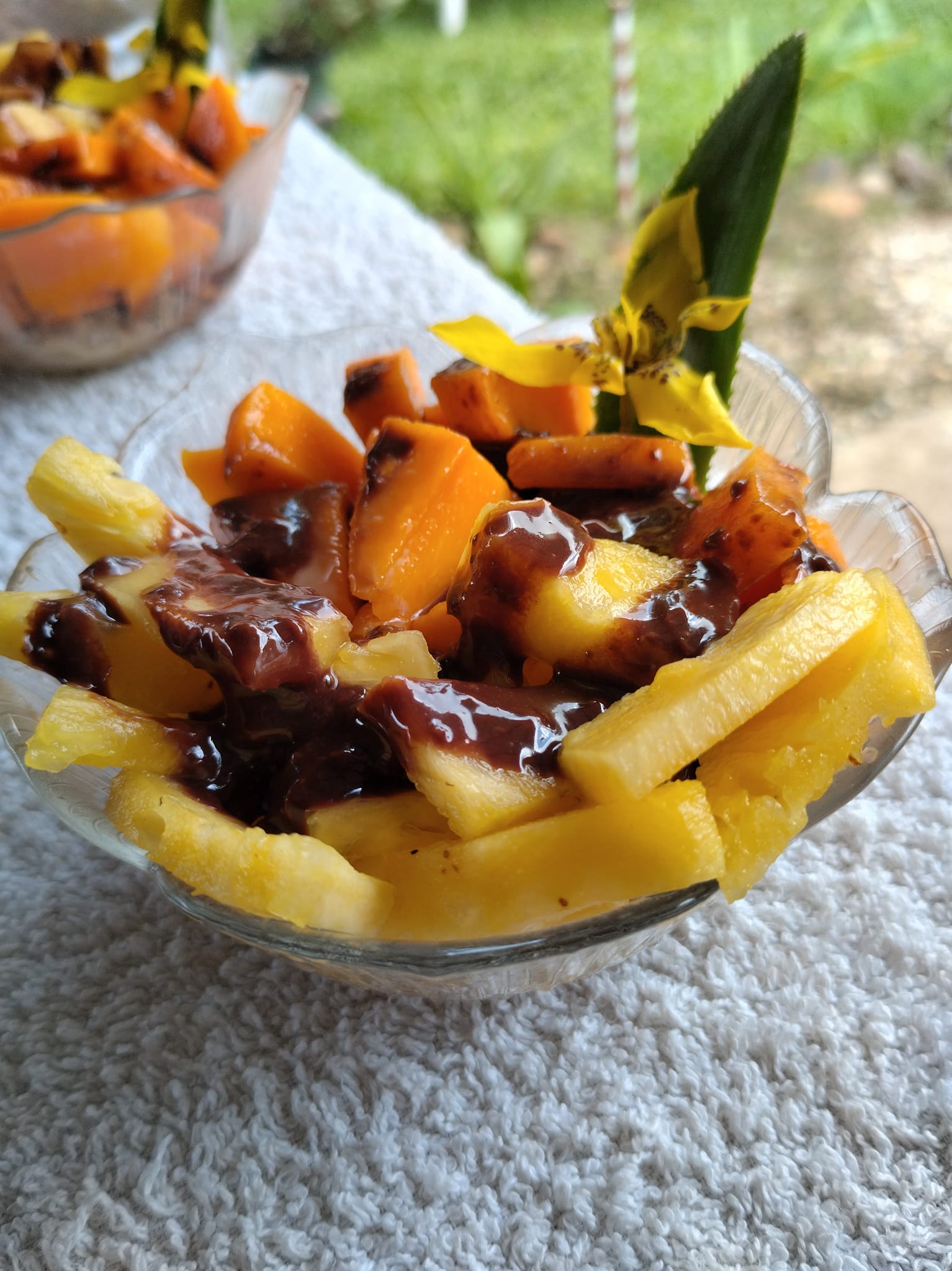 Delicious tropical fruit bowl with fresh ingredients