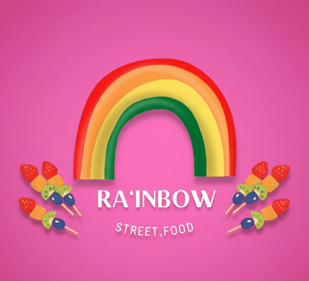 Colorful tropical skewers with fruits on vibrant gradient background