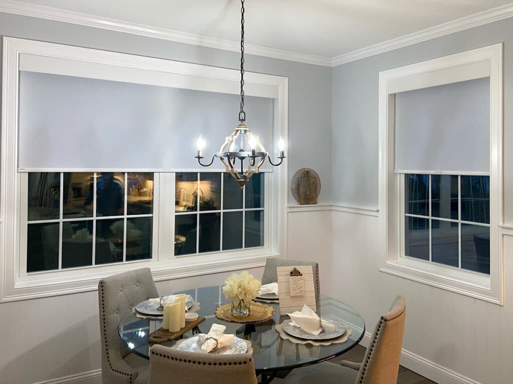 White Roller Shades – Dining Room