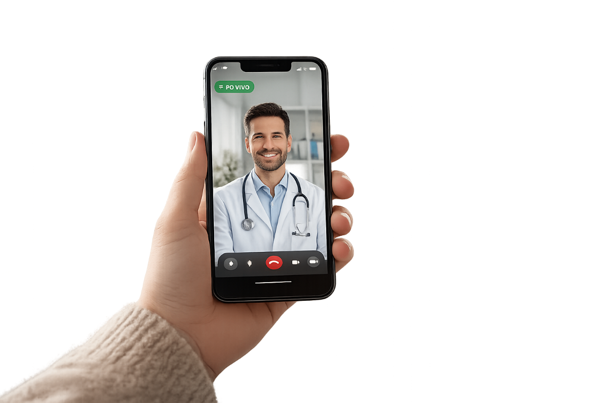 Pessoa usando CIOMEP Conecta Saúde no celular