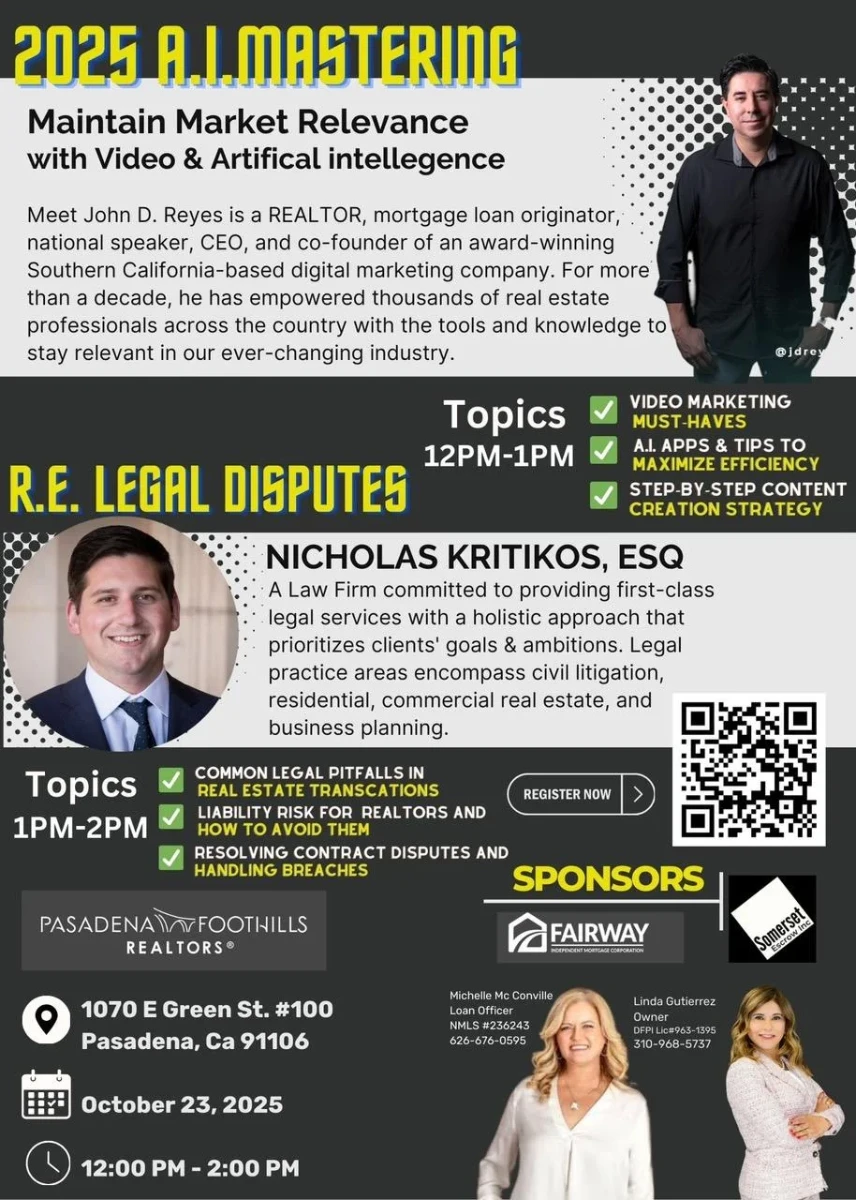 2025 A.I. Mastering & Real Estate Legal Disputes Event Flyer