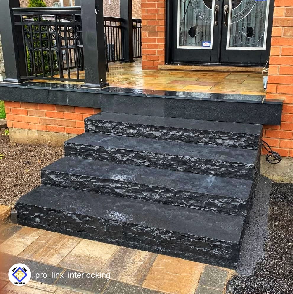 Natural stone steps in Calgary with textured finish