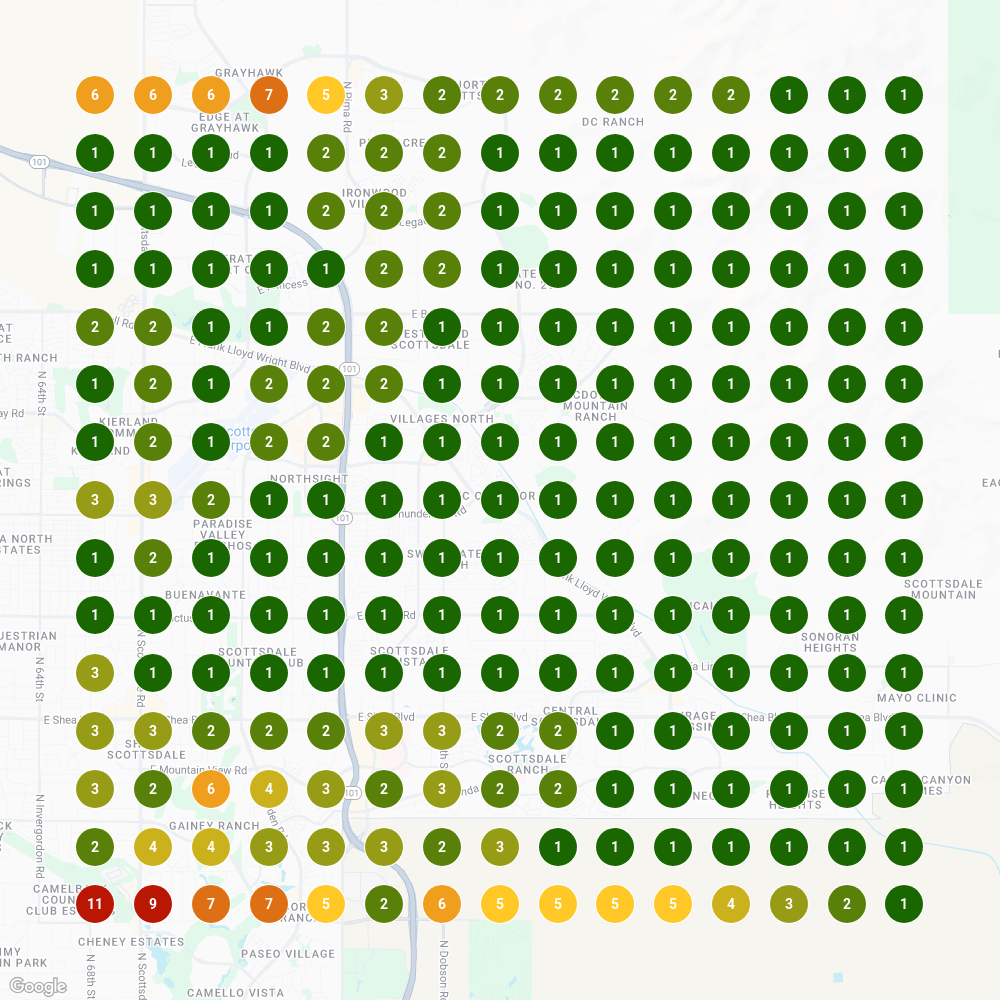 After optimization heatmap showing dramatically improved visibility across Scottsdale service area