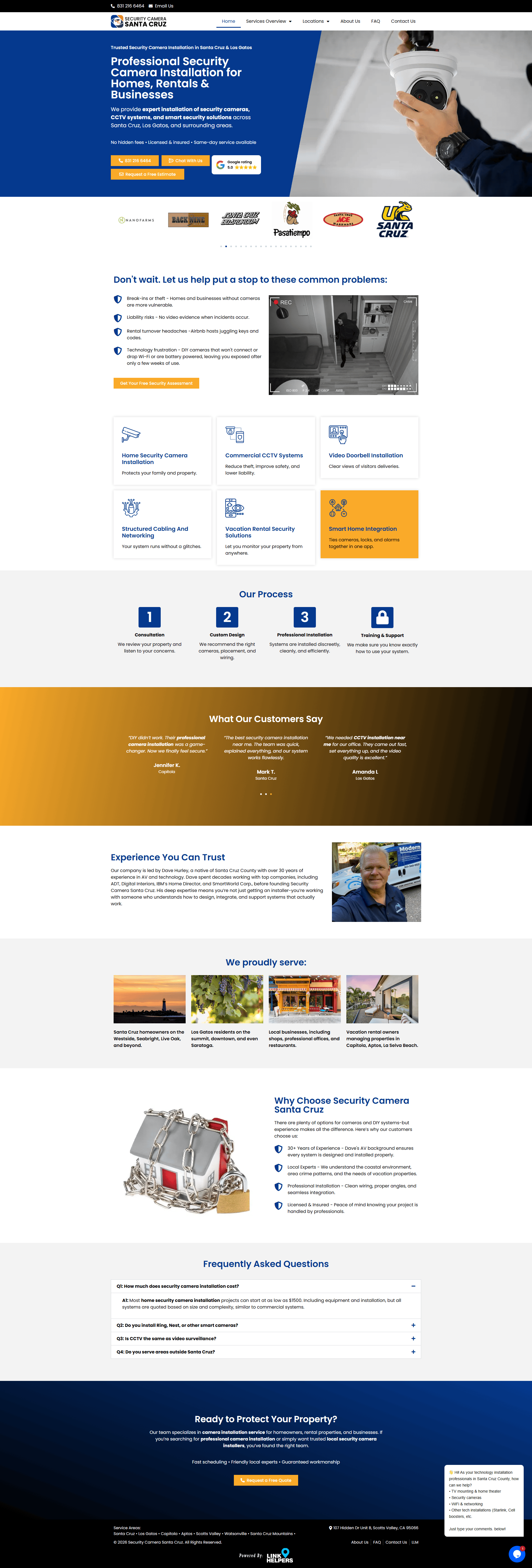 Security Camera Santa Cruz website after redesign - modern professional layout