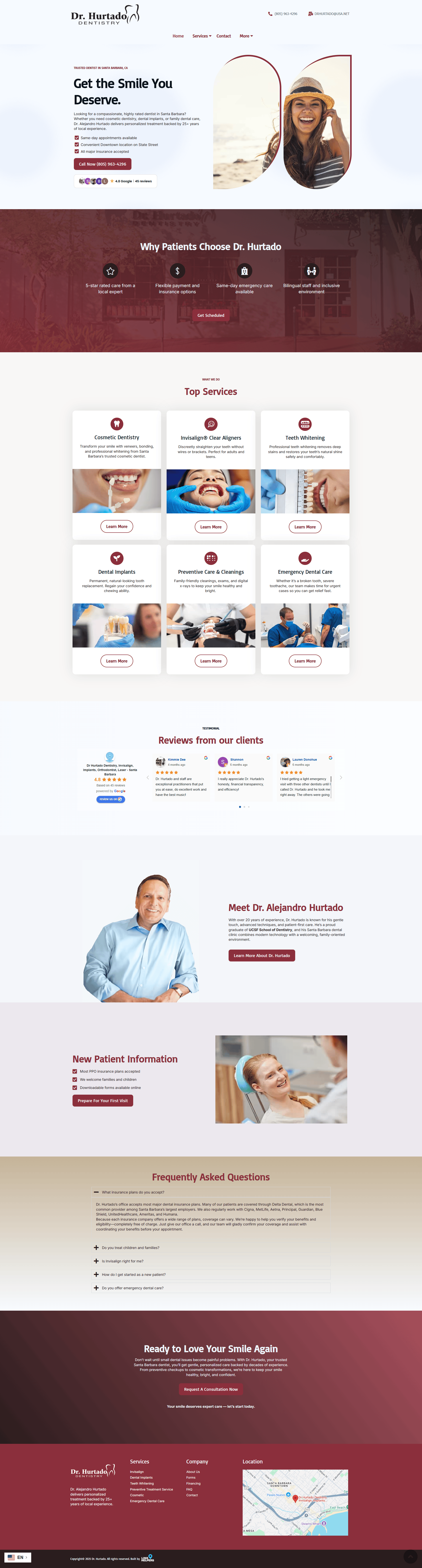 Dr. Hurtado Dentistry website after redesign