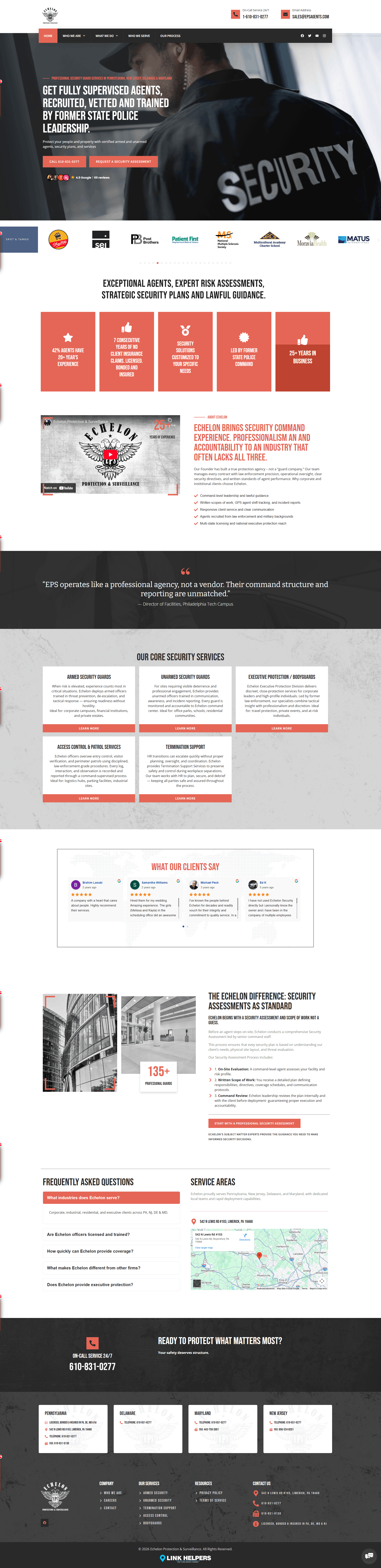 After redesign: Modern, professional security website with clean layout, trust signals, and conversion-focused design