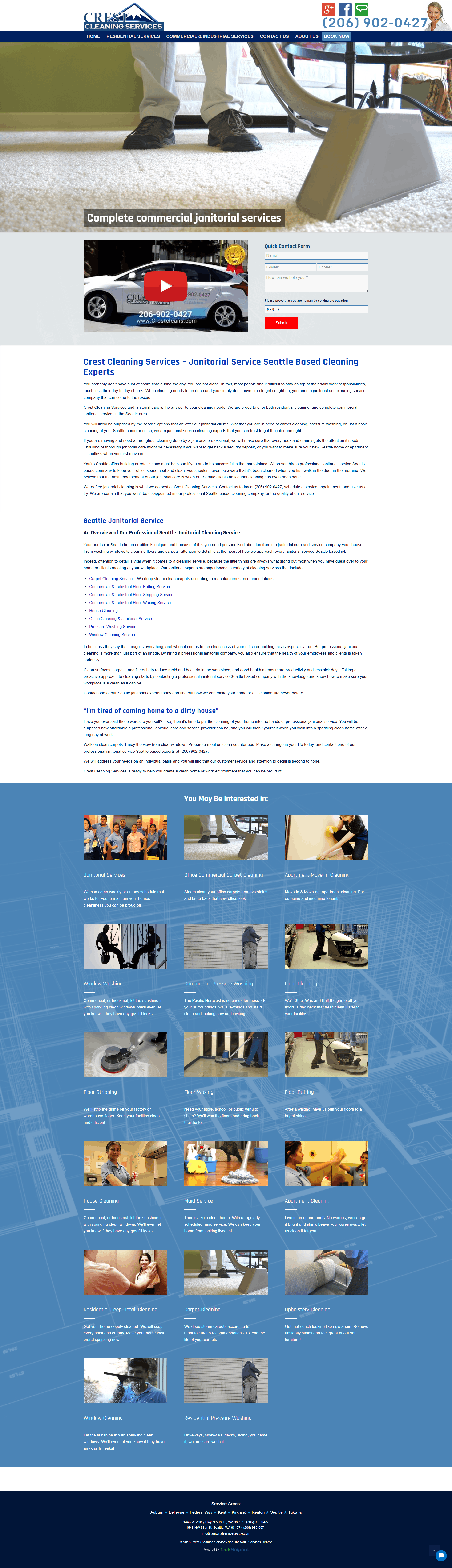 Before redesign: Outdated cleaning company website with cluttered layout, poor typography, and dated design aesthetic