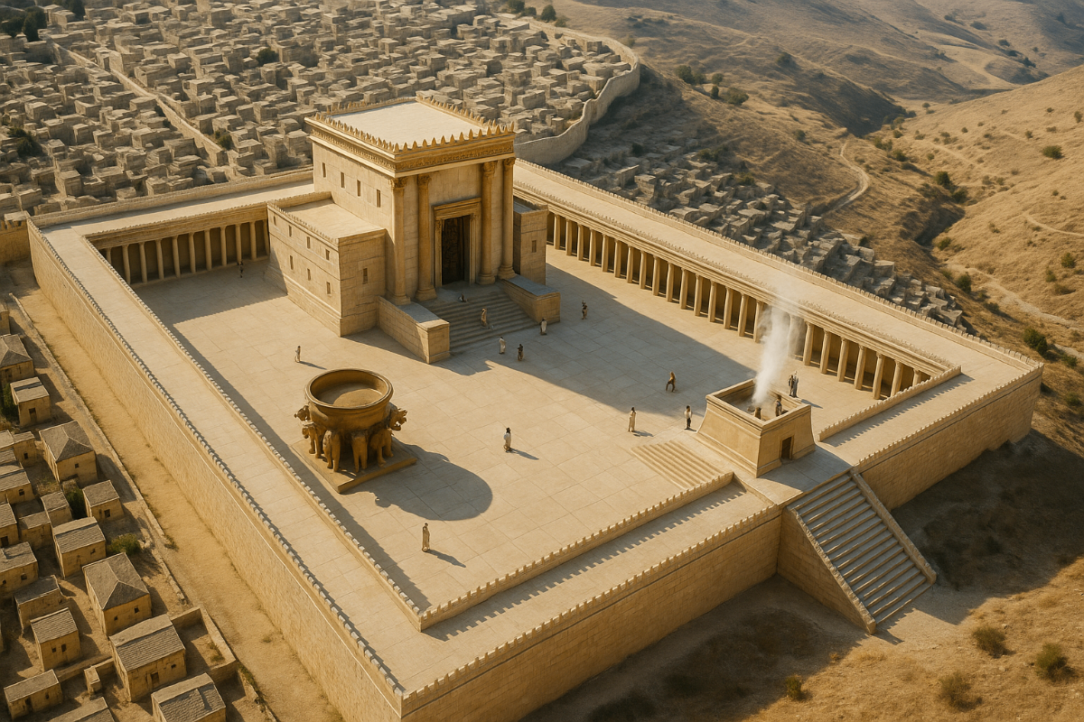 Detailed architectural model of the Second Temple complex in ancient Jerusalem