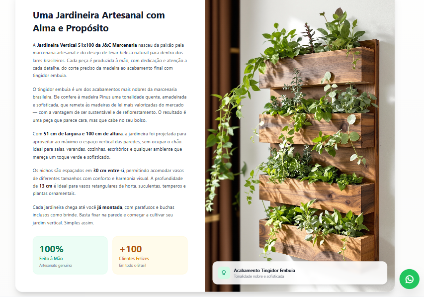 Jardineira Vertical 51x100 J&C Marcenaria - Madeira Pinus Tingidor Embuia