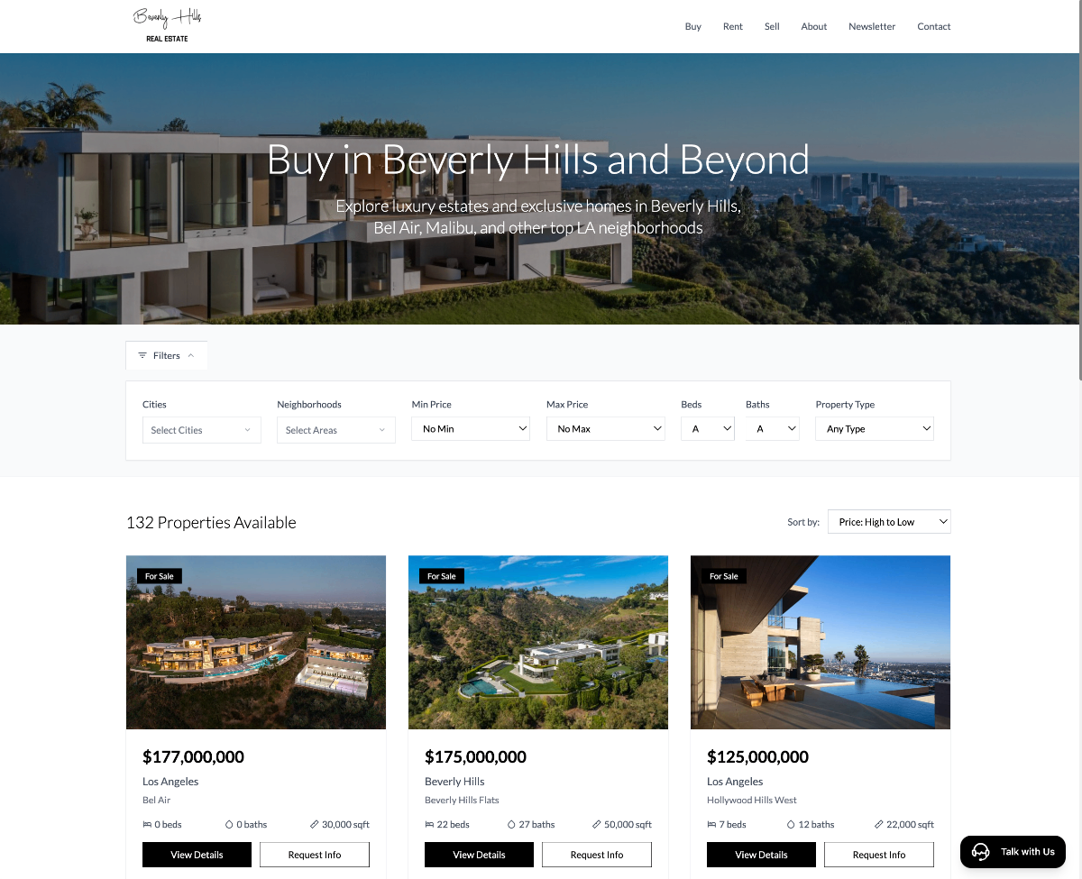 Beverly Hills Real Estate Platform Interface