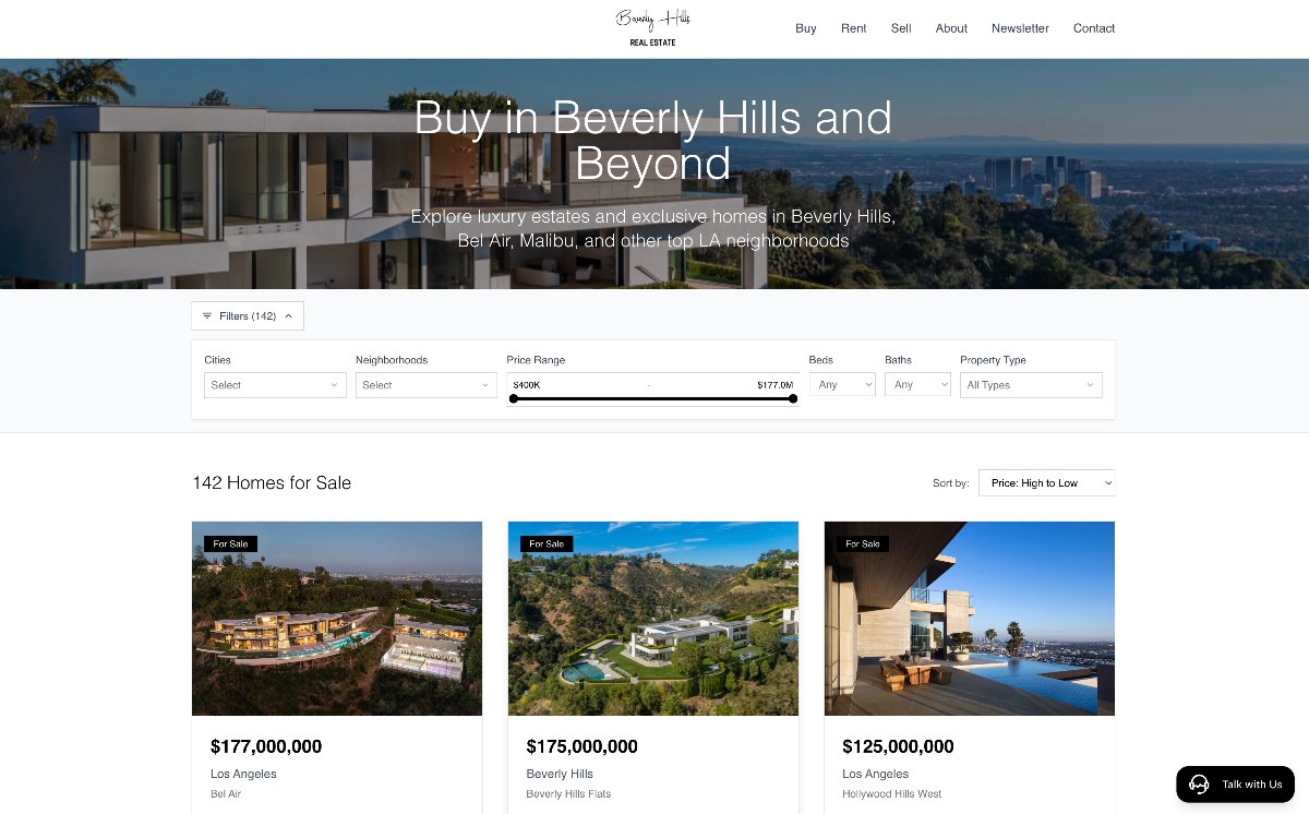 Beverly Hills Real Estate Platform Interface