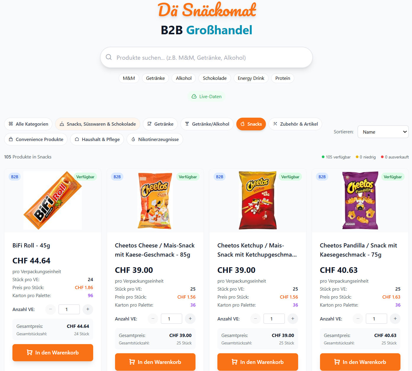 B2B Shop Interface