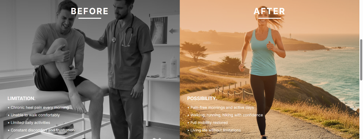 Before and After - Transform from chronic heel pain and limitation to pain-free mornings and active lifestyle