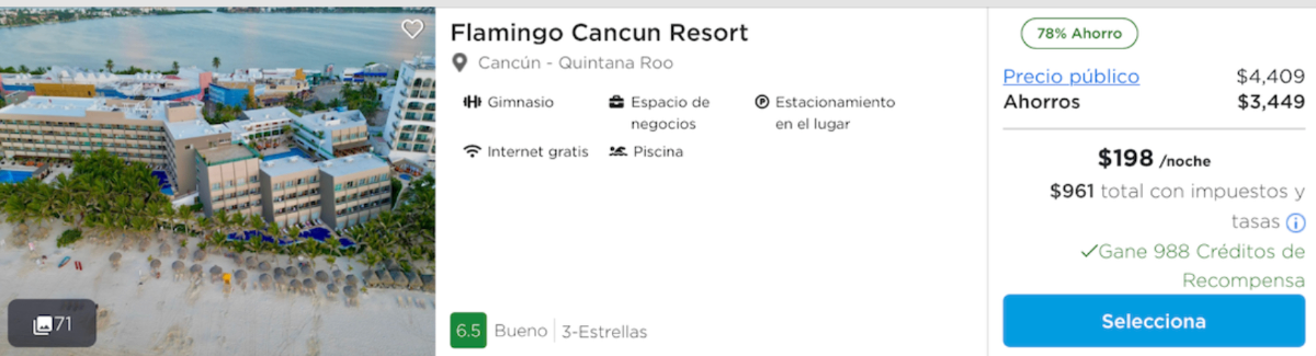 Flamingo Cancun Resort - Ejemplo de ahorro