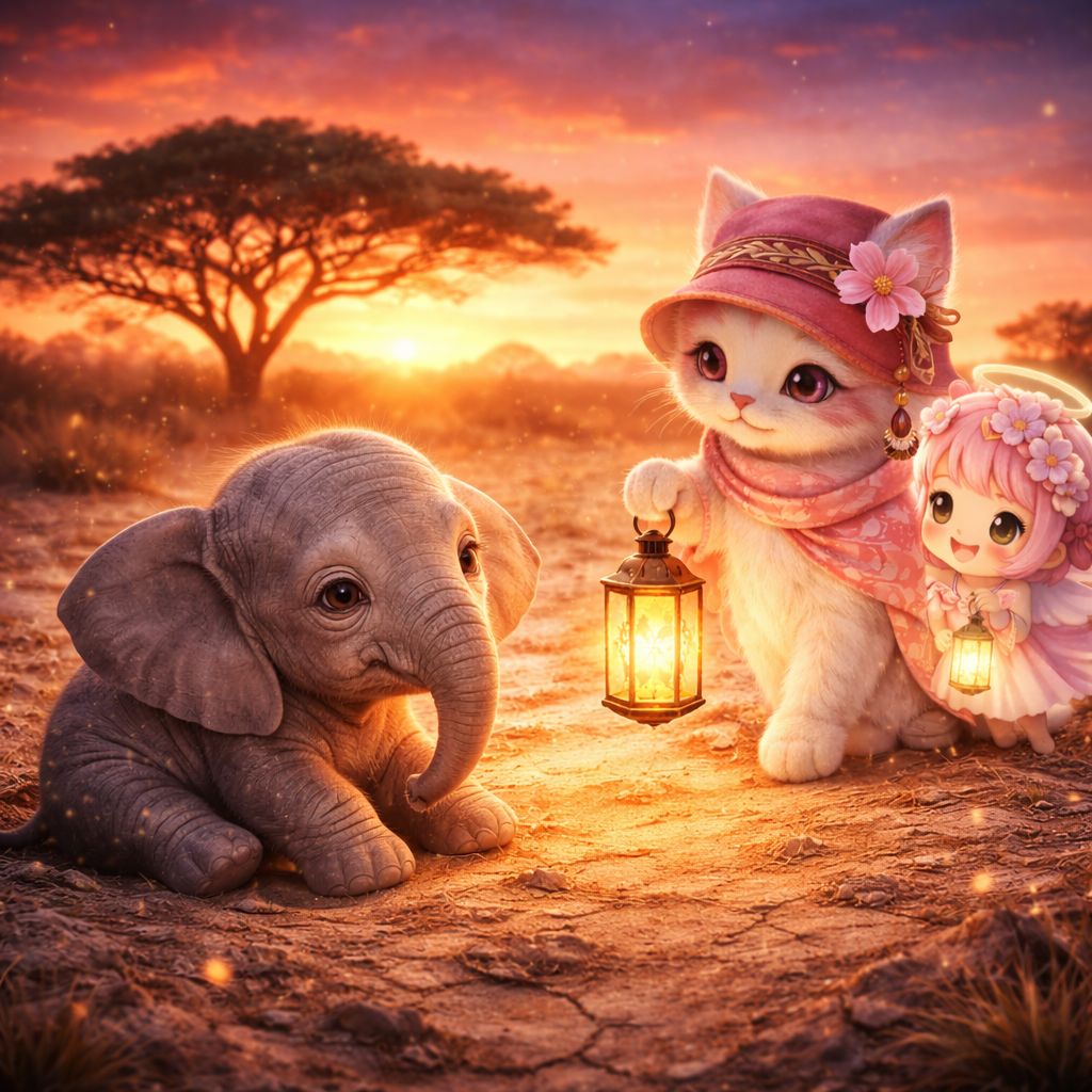 夜桜とSakural Cat