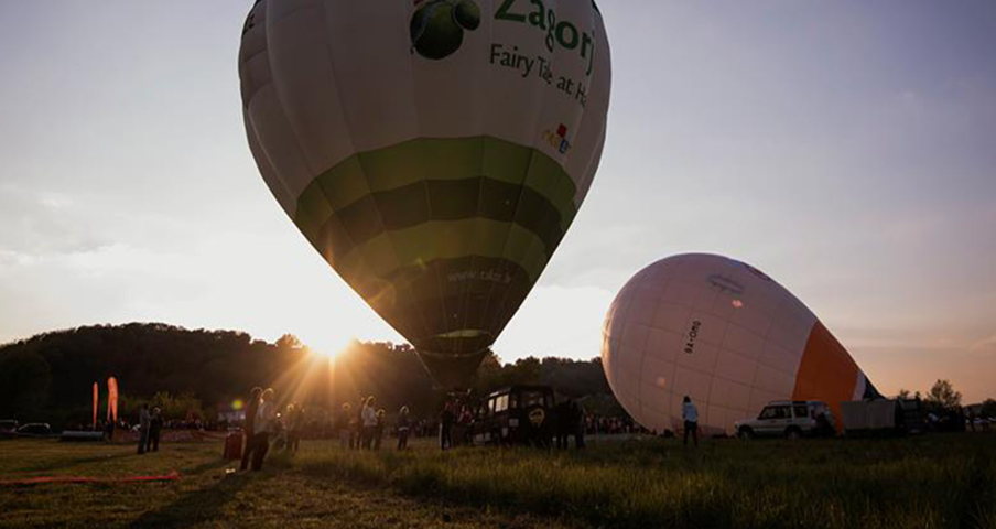 Hot air balloons at sunset in Croatia