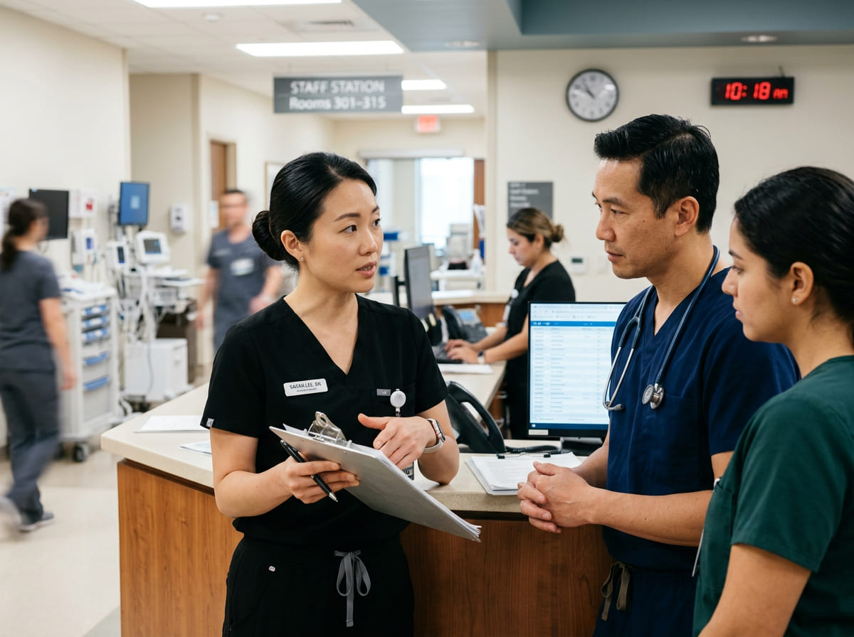 Nurse advocating for patient with hospital medical team