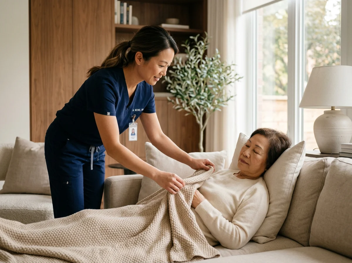 Caregiver conducting home safety assessment for dementia patient