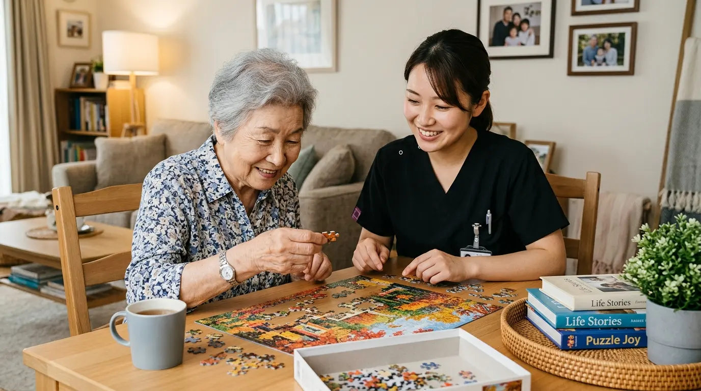 Professional caregiver providing compassionate dementia care at home