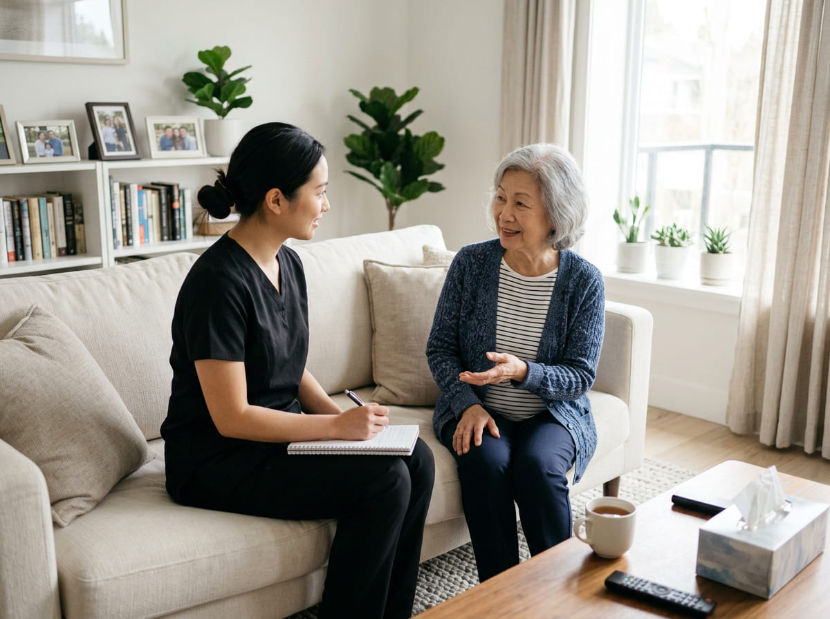 Nurse reviewing care plan before in-home visit